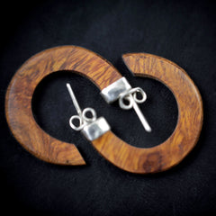 Silver wood earrings, Wooden jewelry hoops with 925 sterling silver, Boho and ethnic ironwood earrings silversmith made, ebony hoop earring