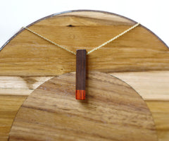 Wood jewelry set with ethnic stud earrings and necklace. Mayan earrings in exotic woods, golden surgical steel and hypoallergenic studs