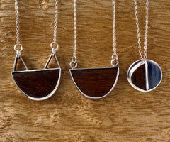 Silver wood necklace, Silver cat lovers pendant, Silversmith jewelry set, Silver and ironwood collar choker