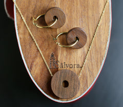 Exotic wood jewelry with ethnic stud earrings, Wood necklace set with wood earrings stud, Vintage wood earring of mayan jewelry, Salvora