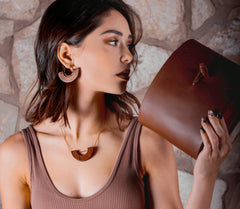 Precious wood jewelry set with necklace and earrings handmade. Ethnic Mayan jewelry set.