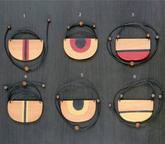 Wood leather choker or hand wood necklace, Wooden simple necklace with minimal pendant.