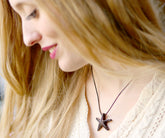 Hand wood necklace with starfish, fish, turtle orhorseshoe pendant made in sustainable jewelry, Carved ironwood necklace, Exotic wood