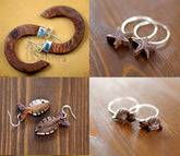 Silver wood earrings, Wooden jewelry hoops with 925 sterling silver, Boho and ethnic ironwood earrings silversmith made, ebony hoop earring