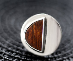 Handmade silver and wood minimal rings, Crescent moon ring in wood and 925 sterling silver, Silversmith's jewelry set