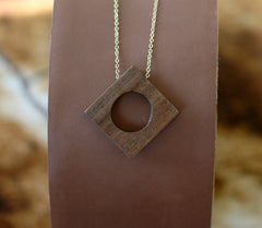 Precious wood jewelry with ethnic stud earrings and pendant, Wood necklace set with earrings stud, Mayan jewelry by Salvora