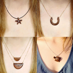 Hand wood necklace with starfish, fish, turtle orhorseshoe pendant made in sustainable jewelry, Carved ironwood necklace, Exotic wood