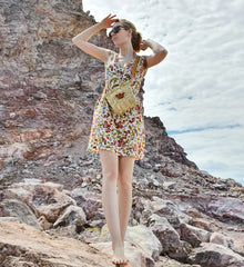 Bolso, cesta de juncos de chuspata. con intarsia de maderas preciosas, forro y bandolera. - SalvoraShop