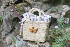 Bolso, cesta de juncos de chuspata. con intarsia de maderas preciosas, forro y bandolera. - SalvoraShop