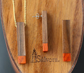 Wood jewelry set with ethnic stud earrings and necklace. Mayan earrings in exotic woods, golden surgical steel and hypoallergenic studs