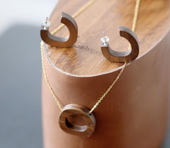 Wood necklace and earrings stud set, Vintage wood earring of mayan jewelry, Exotic wood jewelry with ethnic stud earrings, Salvora