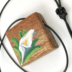 Wooden necklace with watermelon original painting, Fine art quality on artistic pendant