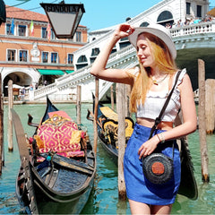 Leather and wood bag or round wooden bag, ironwood ethnic bag or premium bag, Leather and wood bag or ethical fashion bag, Circle shoulder bag