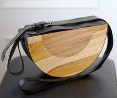 Bolso pequeño de hombro, de cuero y madera preciosa vintage - SalvoraShop