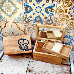 Wooden jewelry organizer for bedroom, Wooden makeup organizer, Jewelry box or keepsake box with mirror, Hand-painted flower, Salvora jeweler