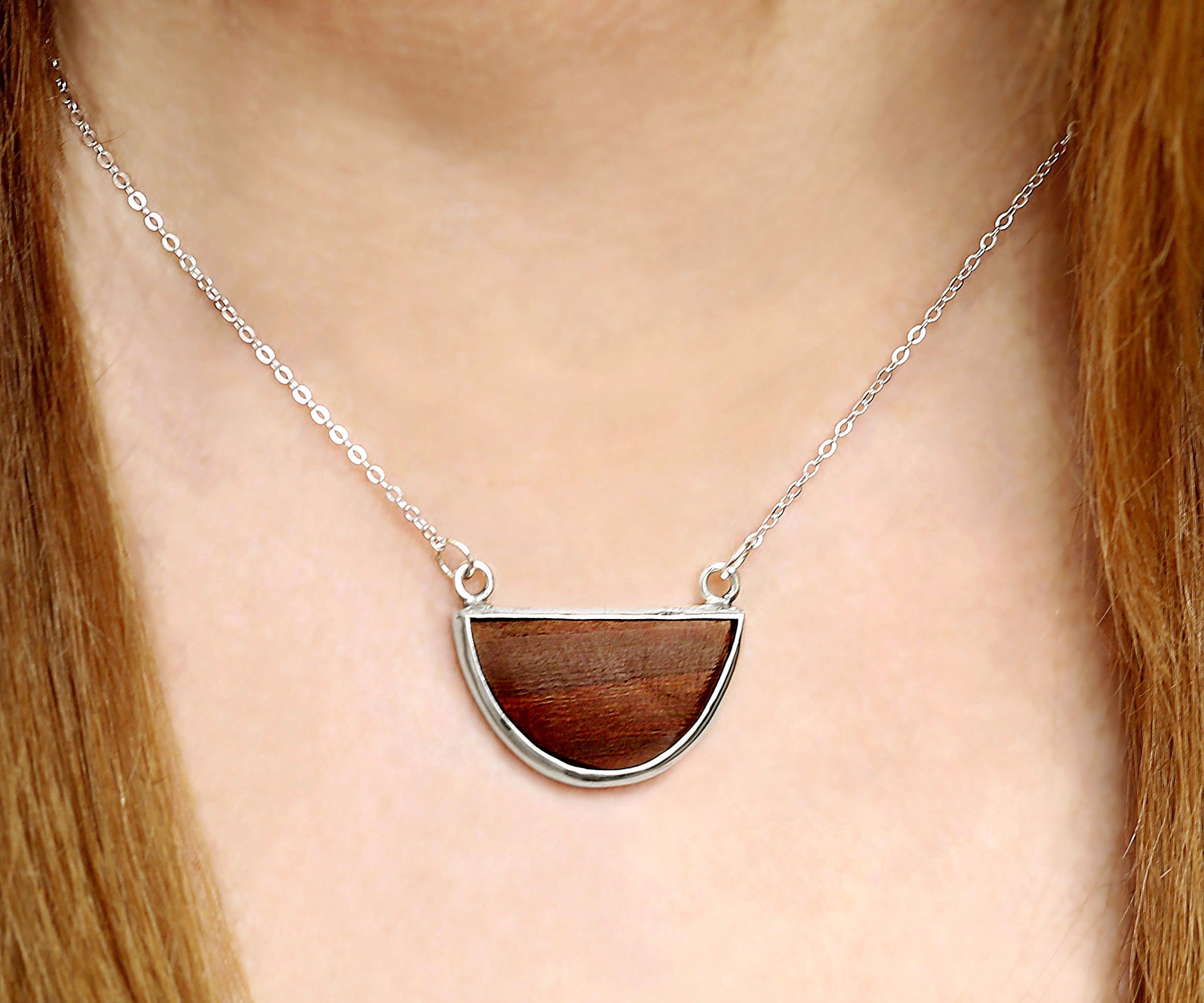 Silver wood necklace, Silver cat lovers pendant, Silversmith jewelry set, Silver and ironwood collar choker