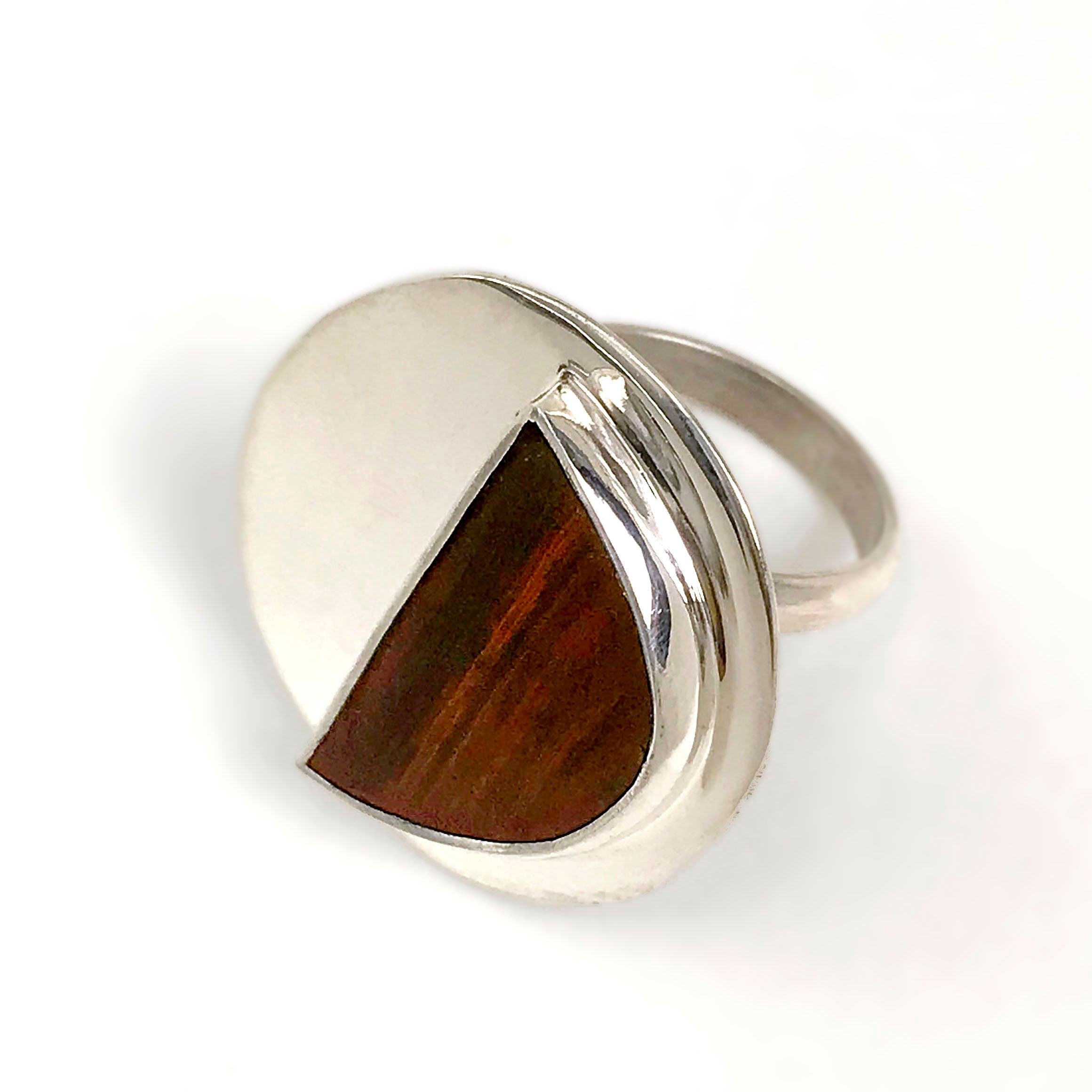 Handmade silver and wood minimal rings, Crescent moon ring in wood and 925 sterling silver, Silversmith's jewelry set