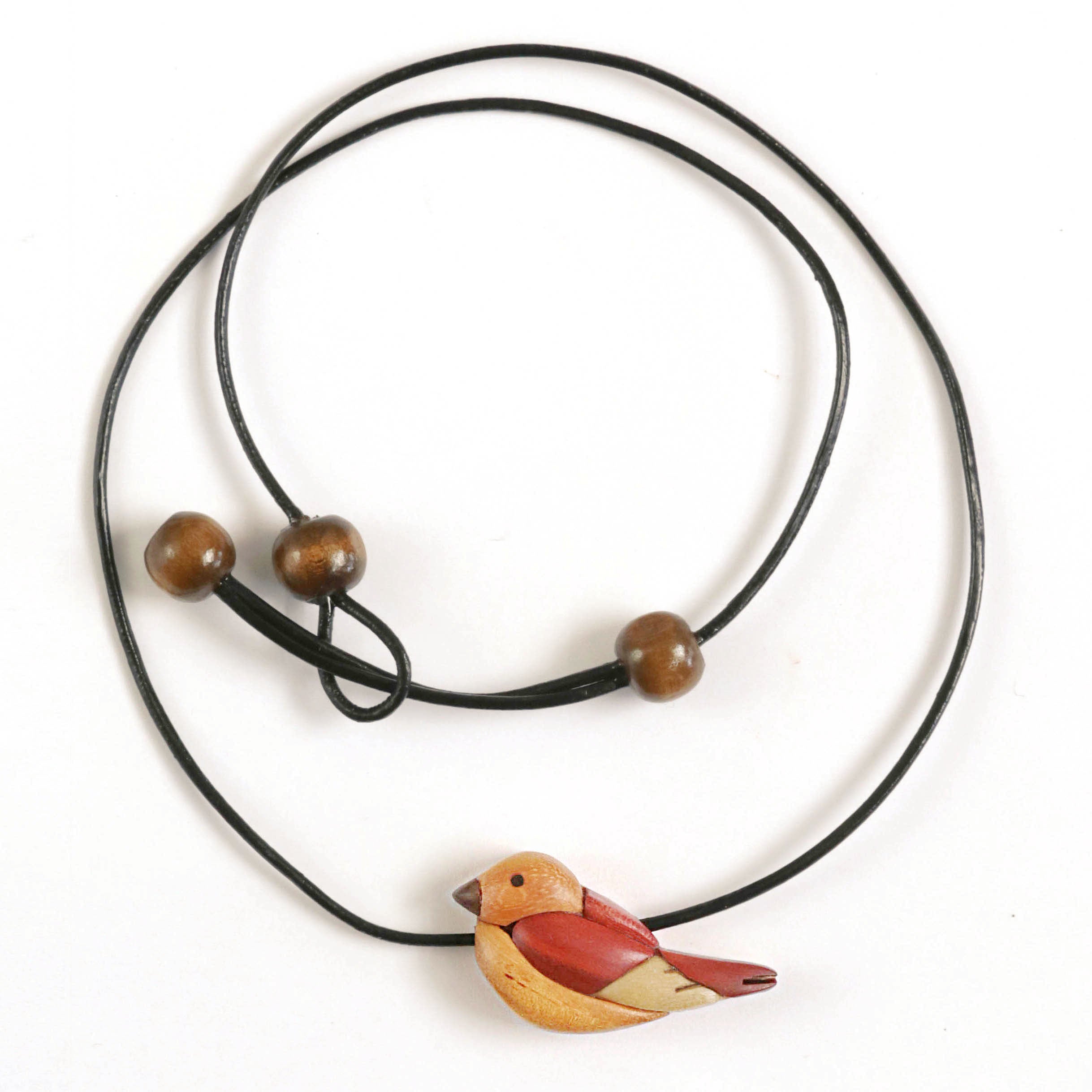 Wooden bird pendant, Sparrow necklace intarsia in exotic wood, Bird choker in precious woods, Cute and eco sparrow pendant