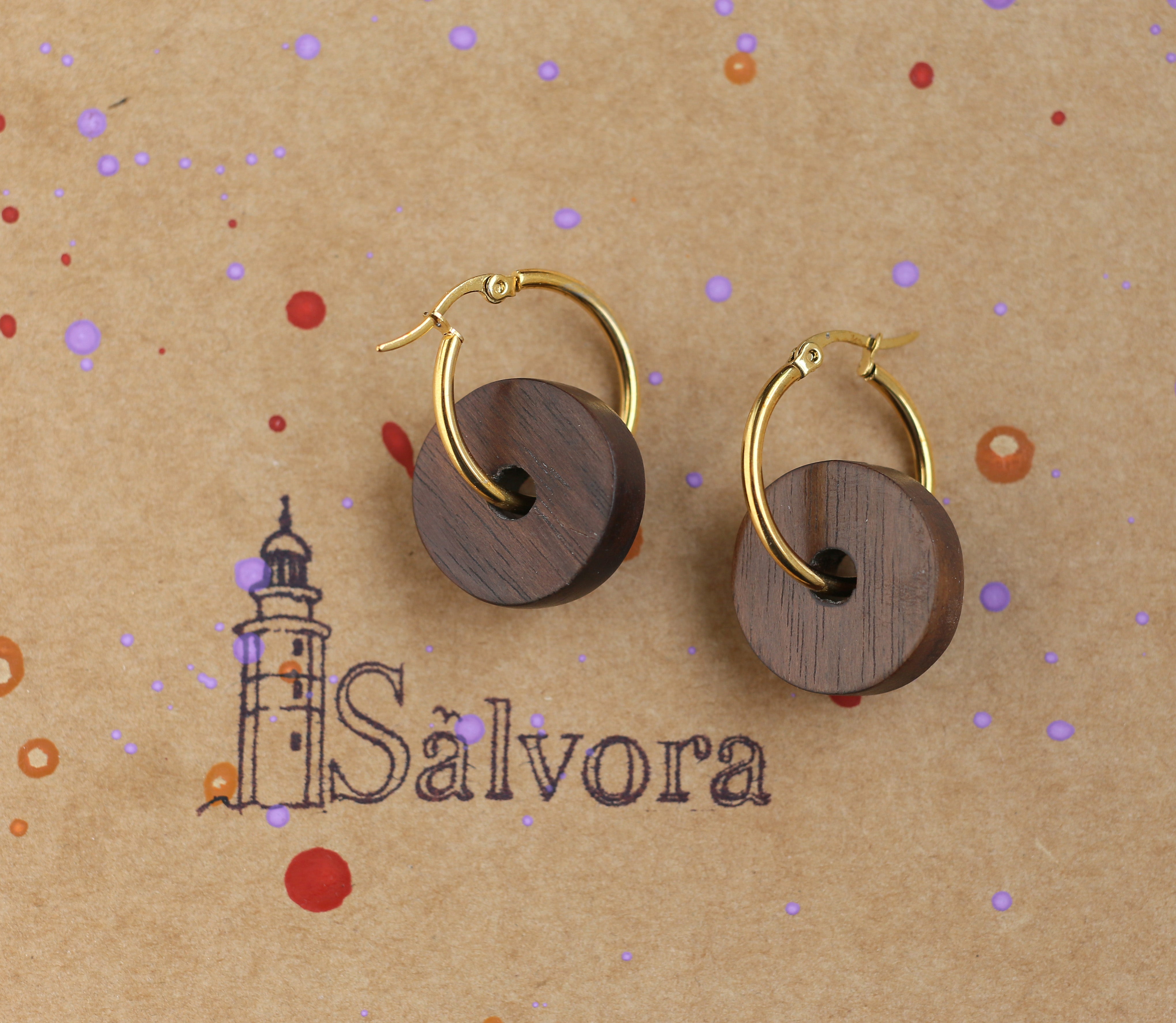 Exotic wood jewelry with ethnic stud earrings, Wood necklace set with wood earrings stud, Vintage wood earring  of mayan jewelry, Salvora