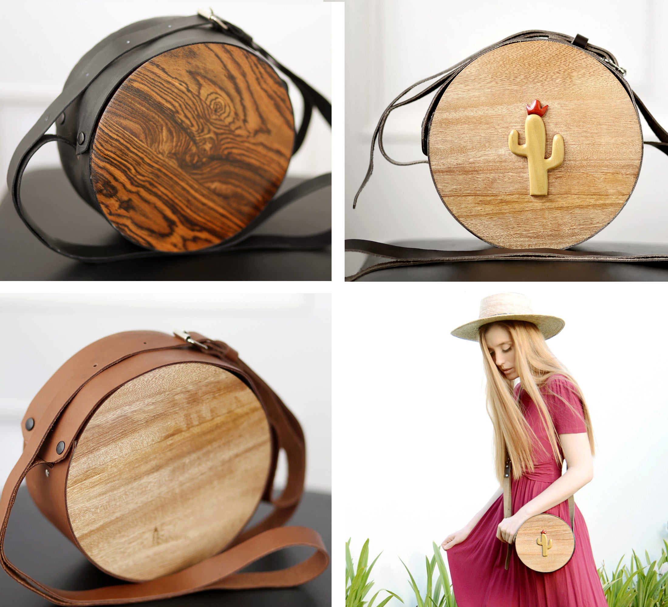 Round wooden bag or premium bag, Leather and anciente wood ethnic bag, Ethical fashion bag, Circle shoulder handbag