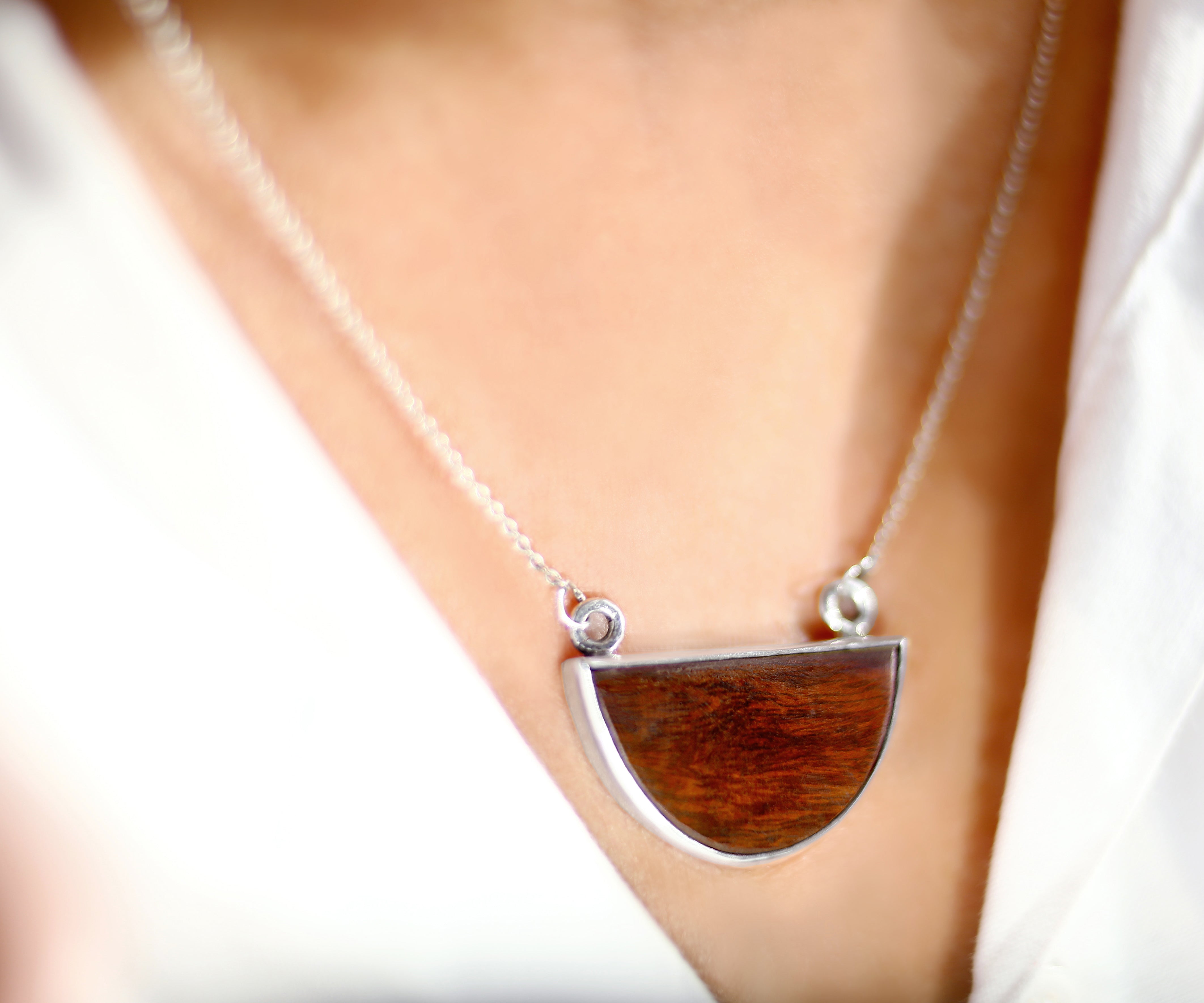 Silver wood necklace, Silver cat lovers pendant, Silversmith jewelry set, Silver and ironwood collar choker