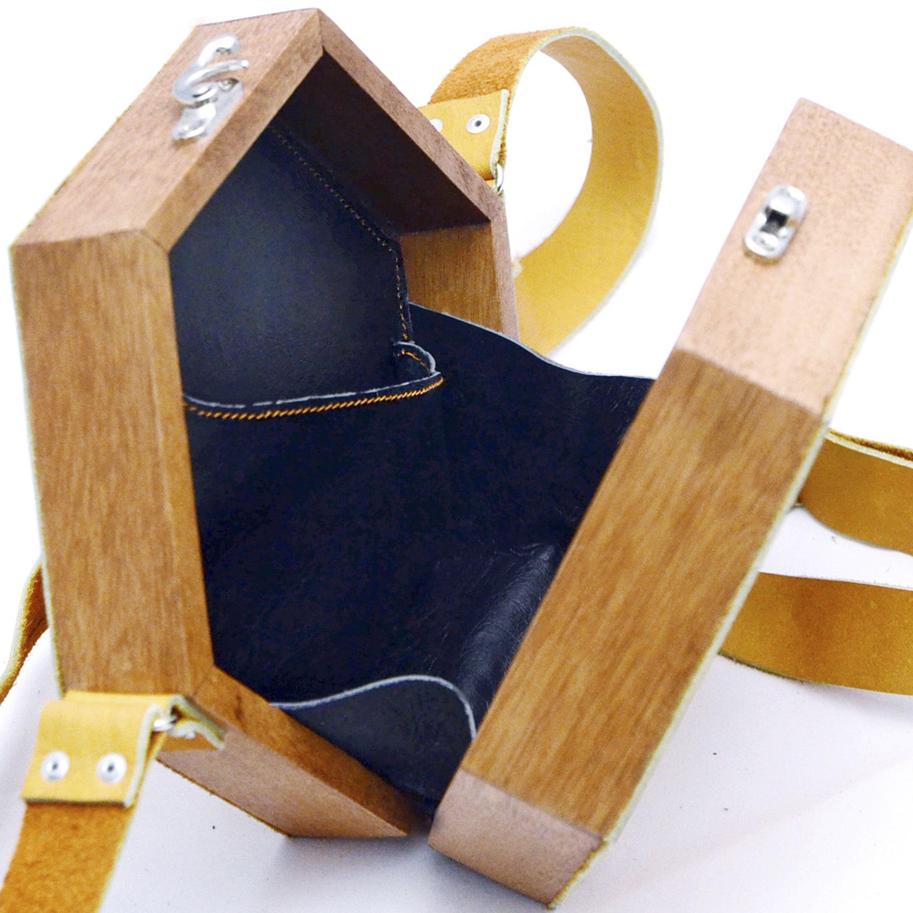 Bolso bandolera de fiesta hexagonal de madera de cedro y piel - SalvoraShop